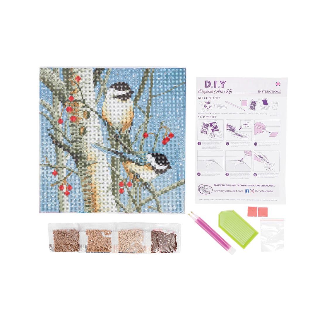 components of the Crystal Art Woodland Sprites Framed Canvas Kit