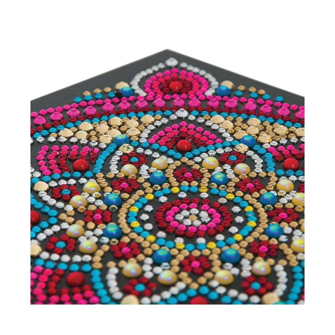 closeup of a completed sample from the Crystal Art Mandala Card Kit