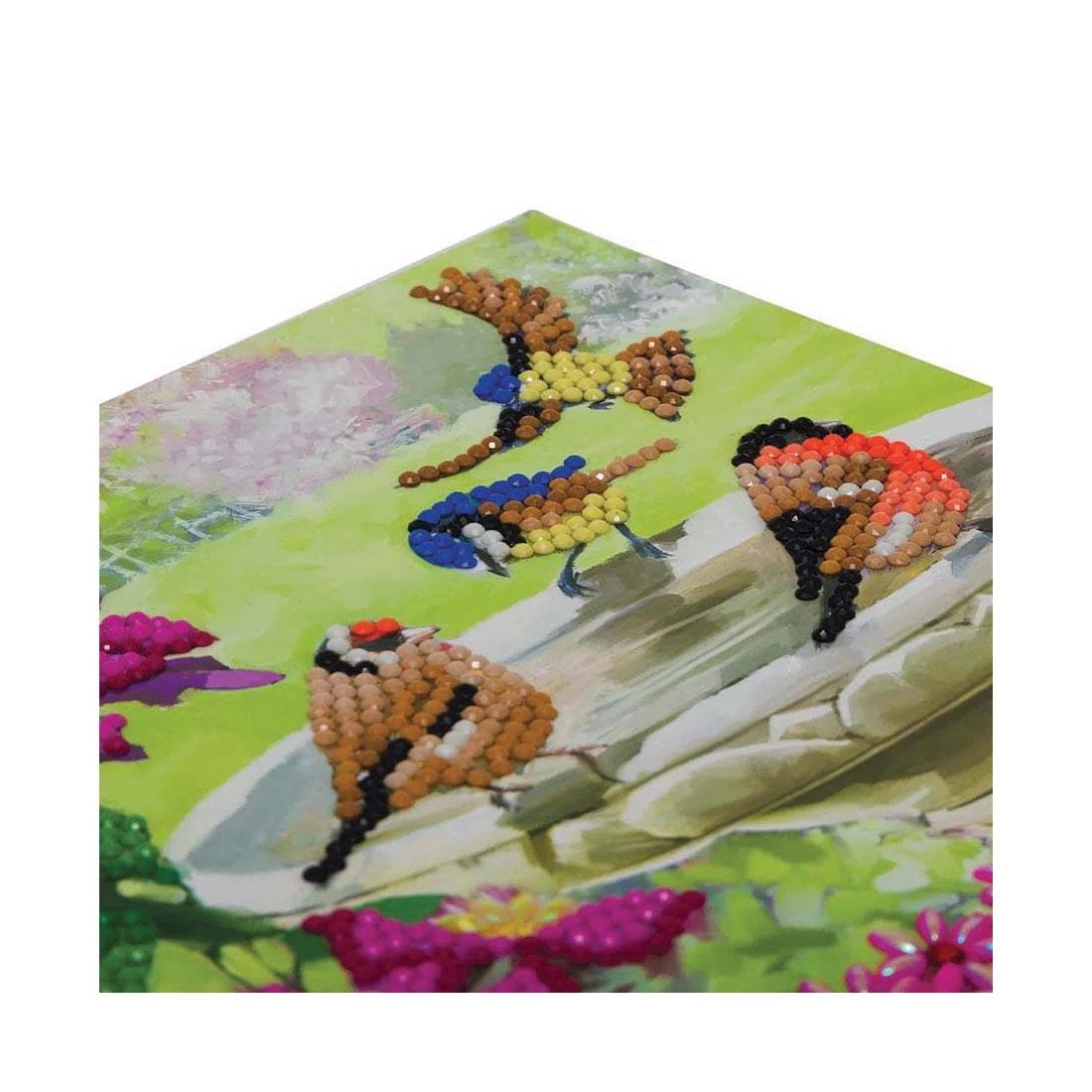 closeup of top portion of a completed card made with Crystal Art Birds Card Kit