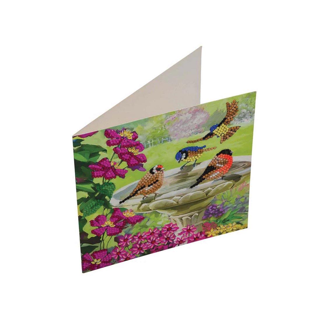 example of completed card made with Crystal Art Birds Card Kit