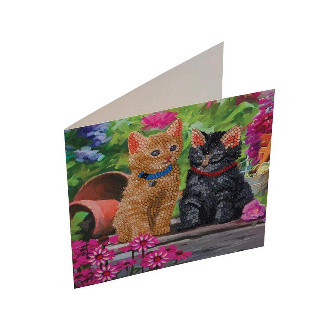 example of a completed Crystal Art Cat Friends Card
