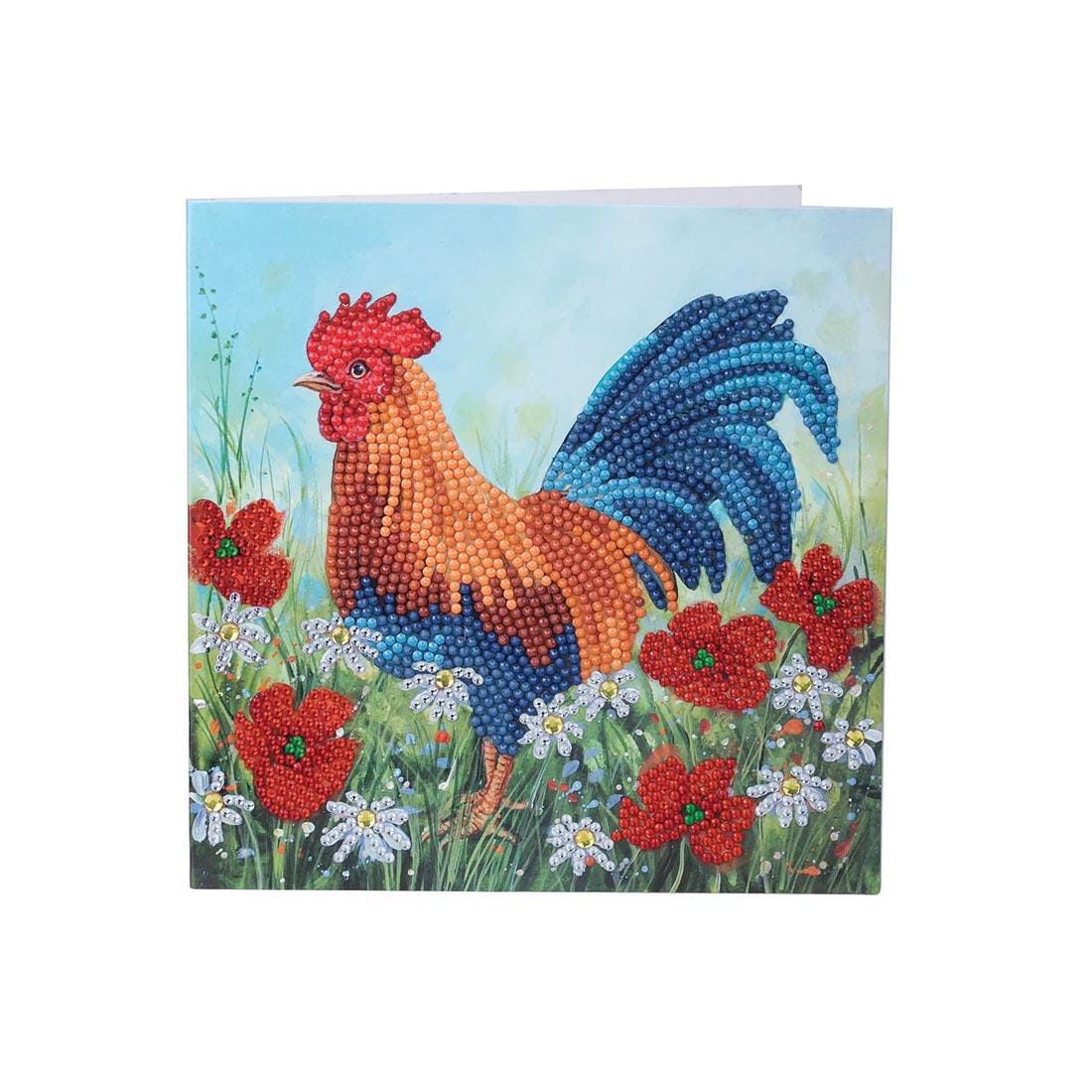 front of a completed Crystal Art Cockerel In Field Card