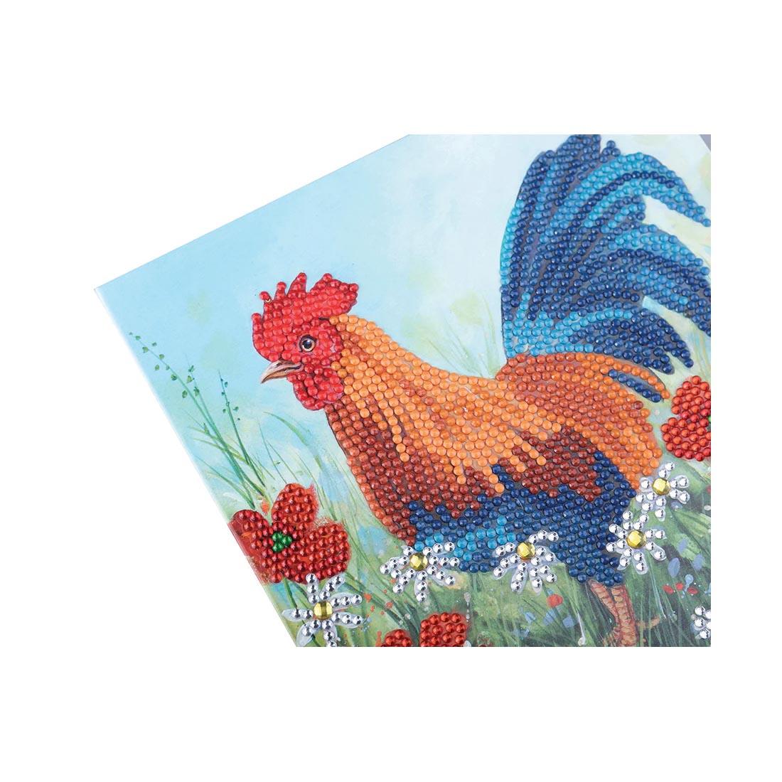 closeup of a completed Crystal Art Cockerel In Field Card