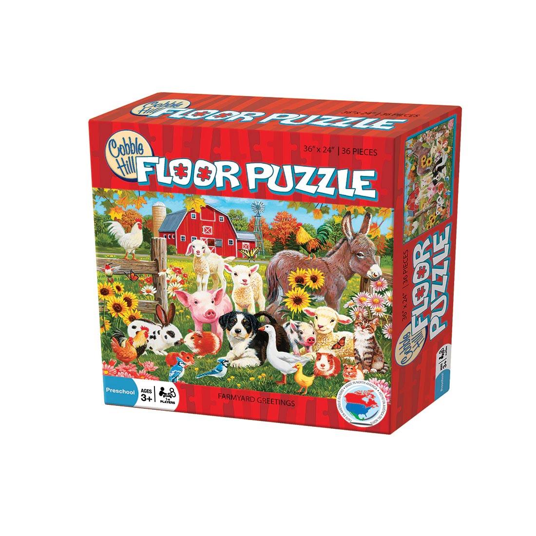 box for the Farmyard Greetings 36-Piece Floor Puzzle By Cobble Hill
