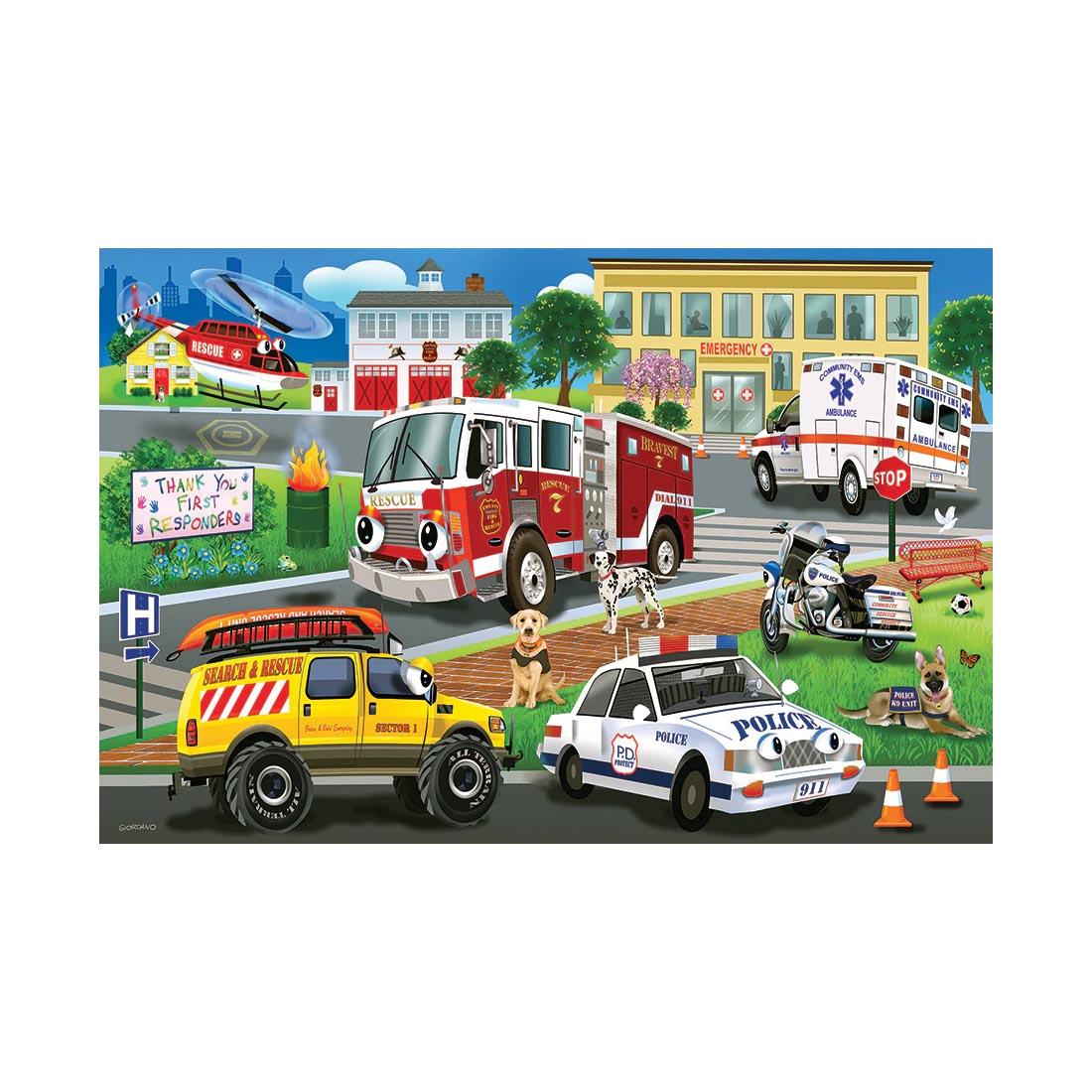 artwork of the First Responders 36-Piece Floor Puzzle By Cobble Hill