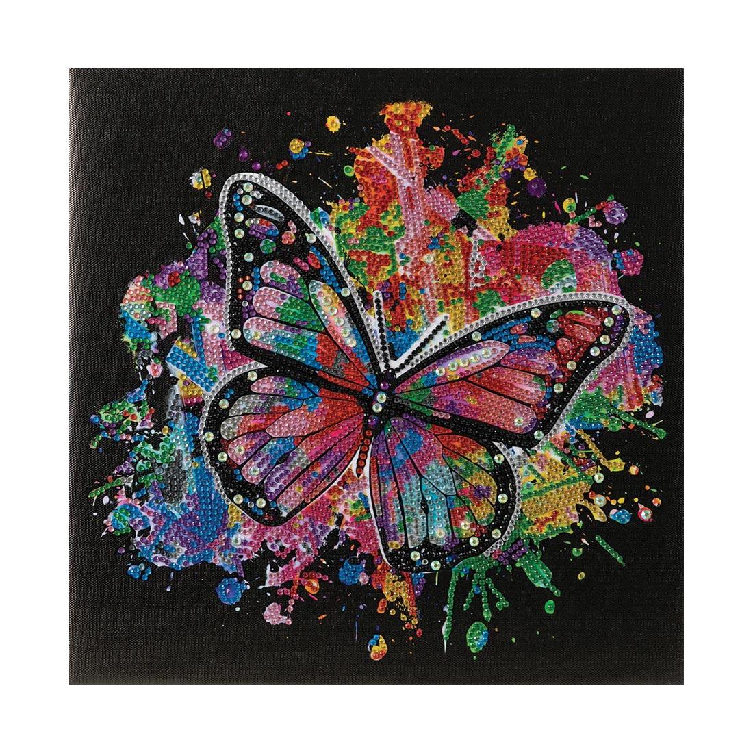 completed sample of a butterfly from the Crystal Art Color In Flight Framed Canvas Kit