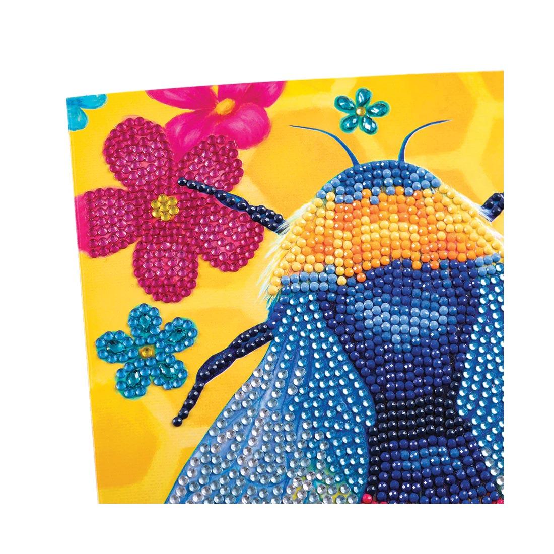 closeup of a completed sample Crystal Art Floral Bumble Bee Card