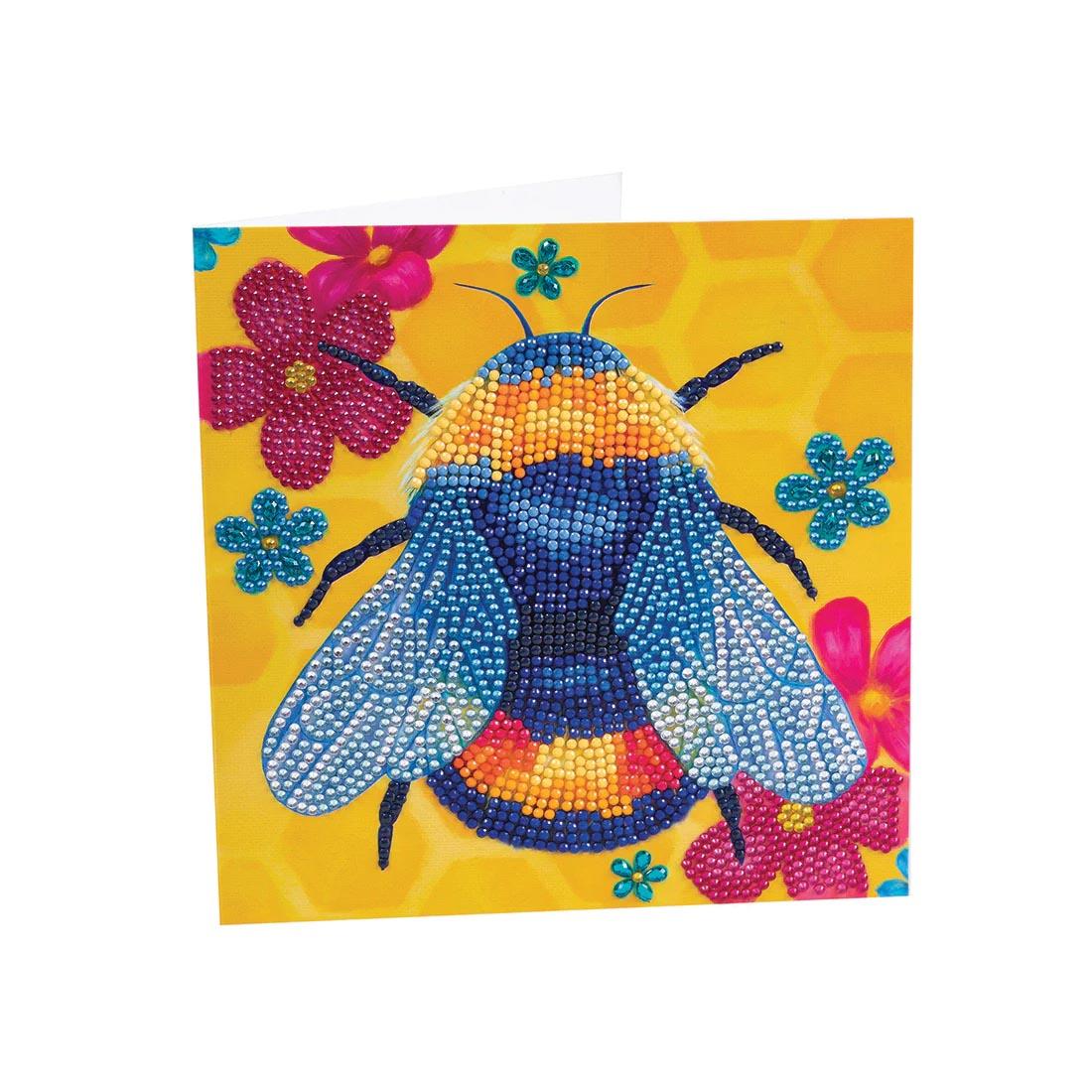 front of a completed sample Crystal Art Floral Bumble Bee Card