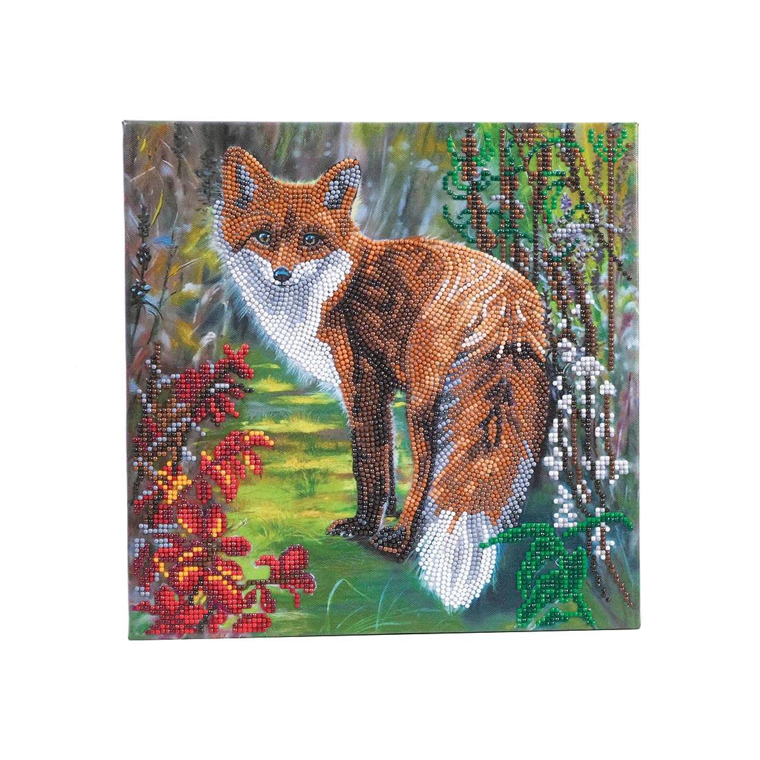 completed example of the Crystal Art Autumn Fox Framed Canvas Kit
