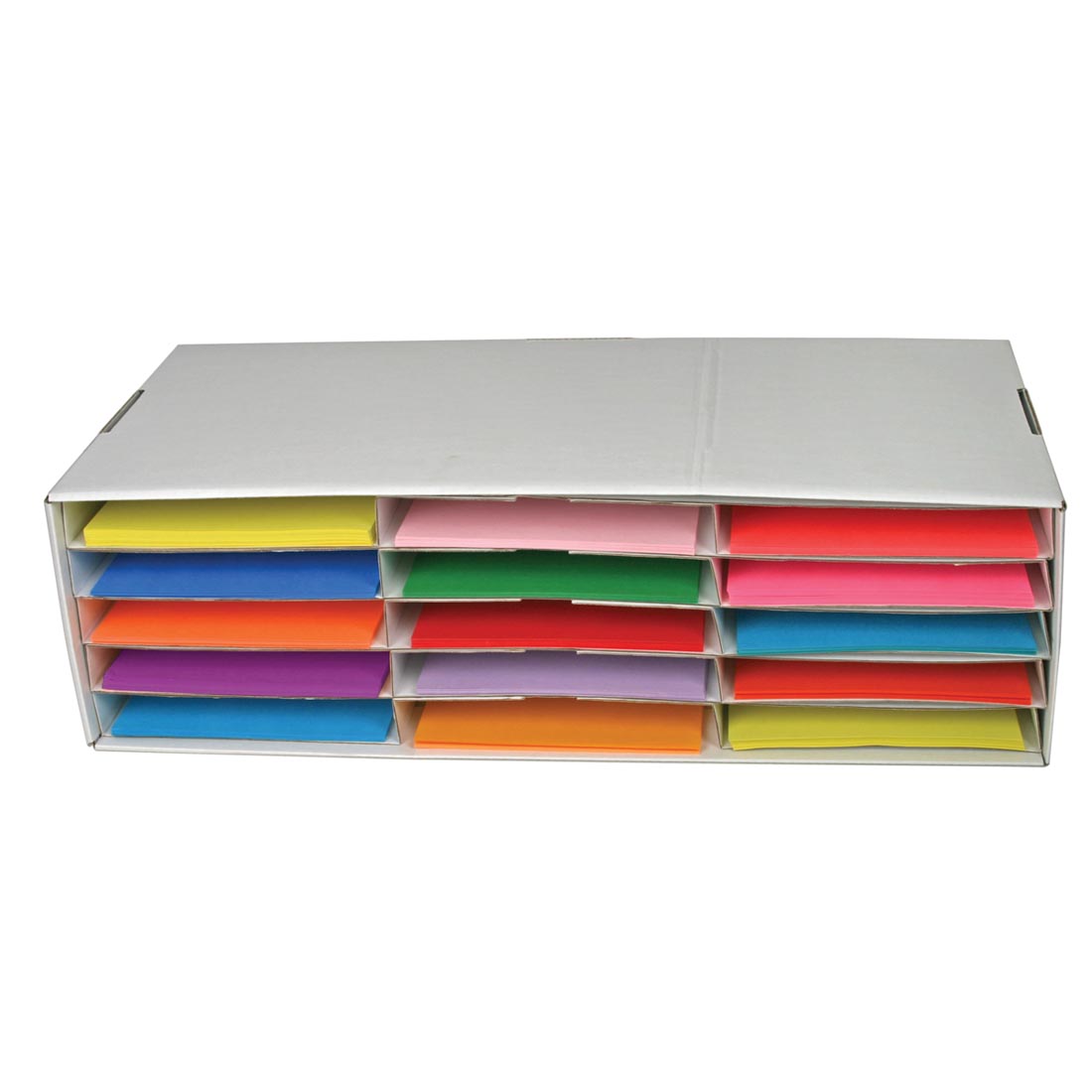 Classroom Keepers 9x12" Construction Paper Storage Box shown holding colorful papers