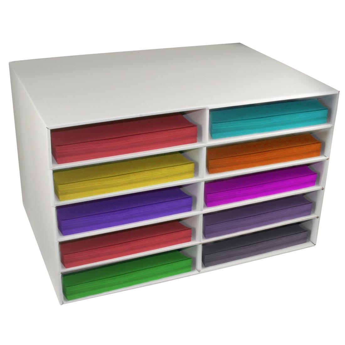 Classroom Keepers 12x18" Construction Paper Storage Box shown holding colorful papers