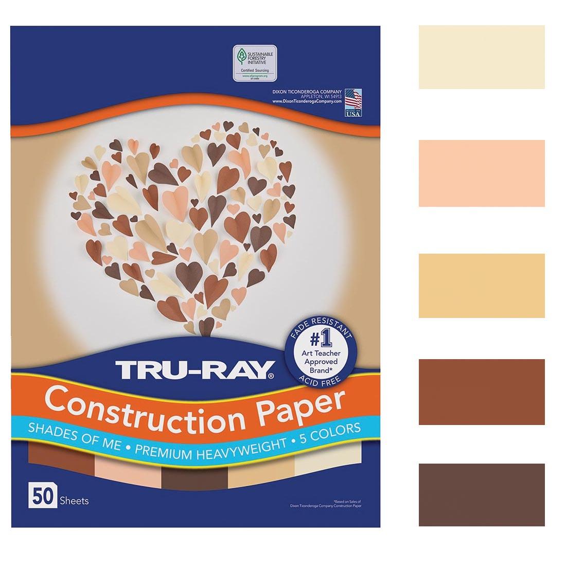 package of Tru-Ray Shades Of Me Construction Paper beside five color swatches