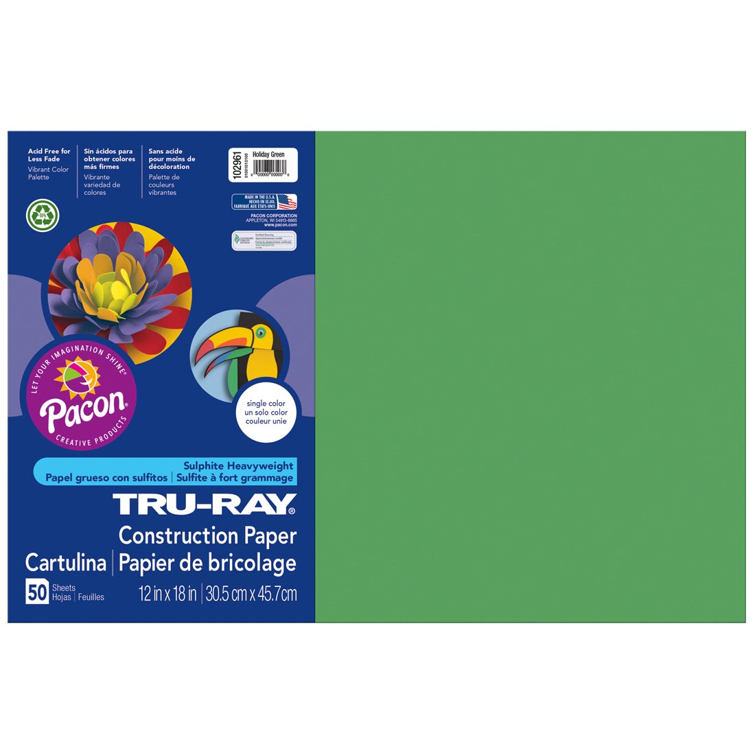 Tru-Ray Holiday Green Construction Paper