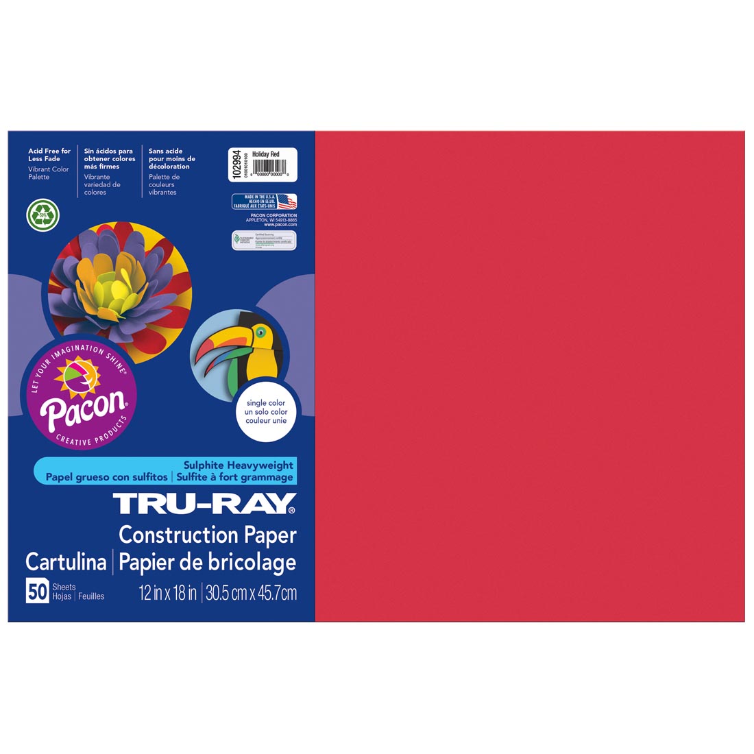 Tru-Ray Holiday Red Construction Paper