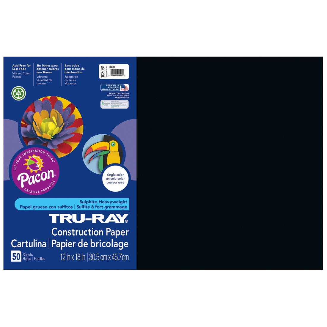 Tru-Ray Construction Paper, 76lb, 12 x 18, Black, 50-Pack