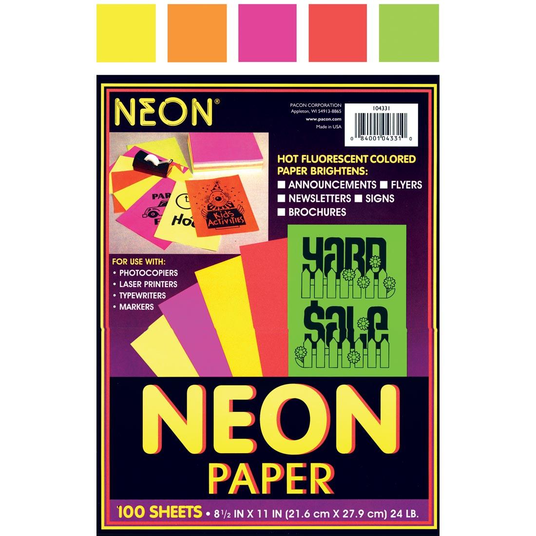 Pacon NEON Bond Paper with five color swatches
