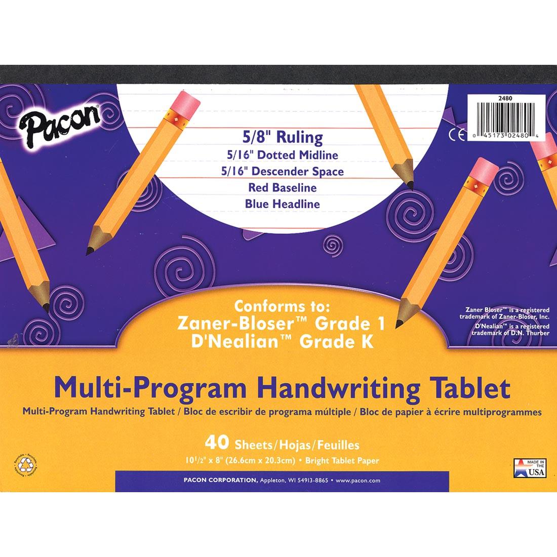 Pacon Multi-Program Grade 1 Zaner-Bloser, Kindergarten D'Nealian Ruled Handwriting Pad