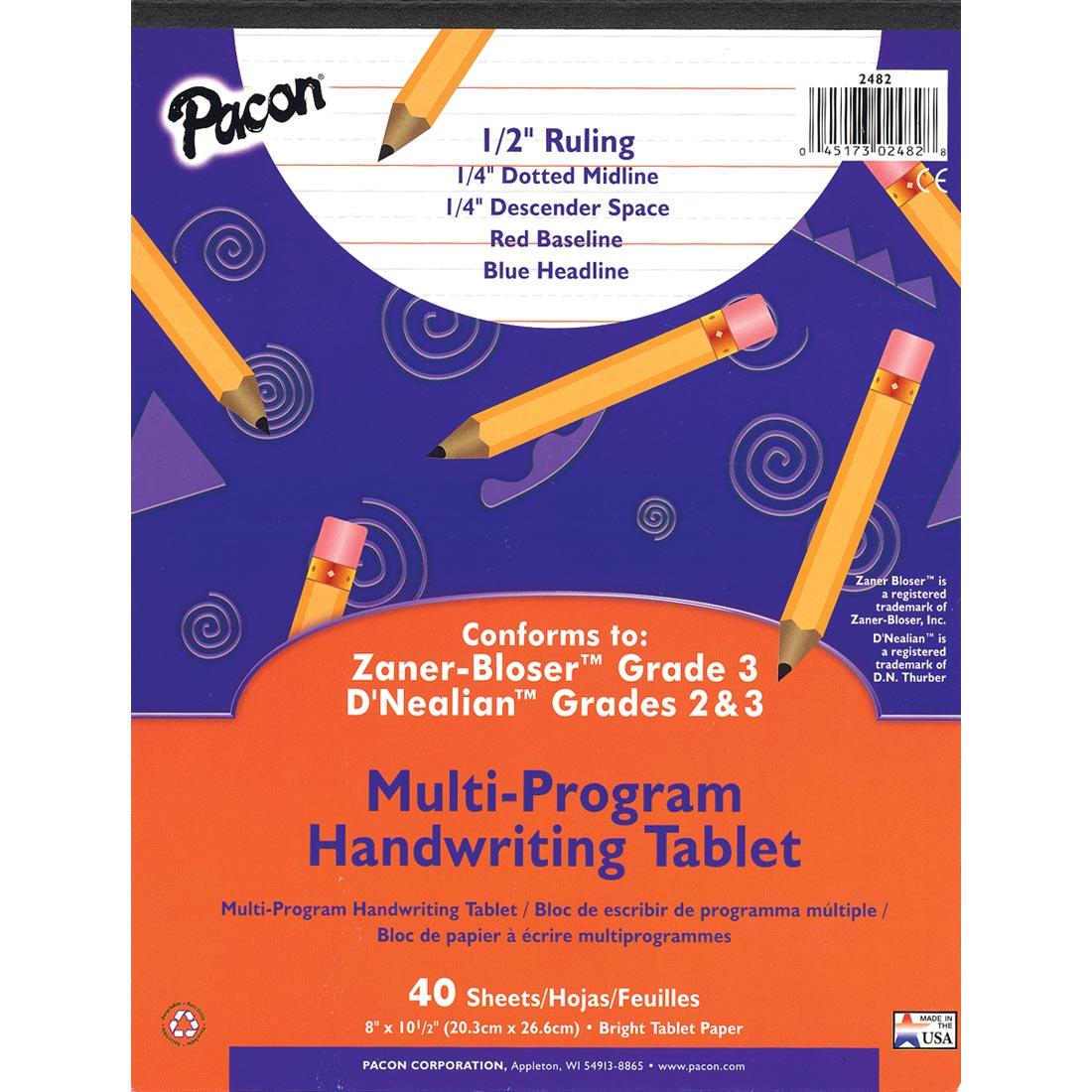 Pacon Multi-Program Grade 3 Zaner-Bloser, Grade 2-3 D'Nealian Ruled Handwriting Tablet