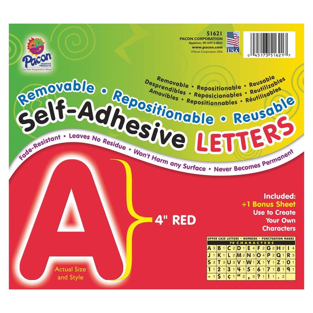 Pacon Self-Adhesive Letters, 4 Red