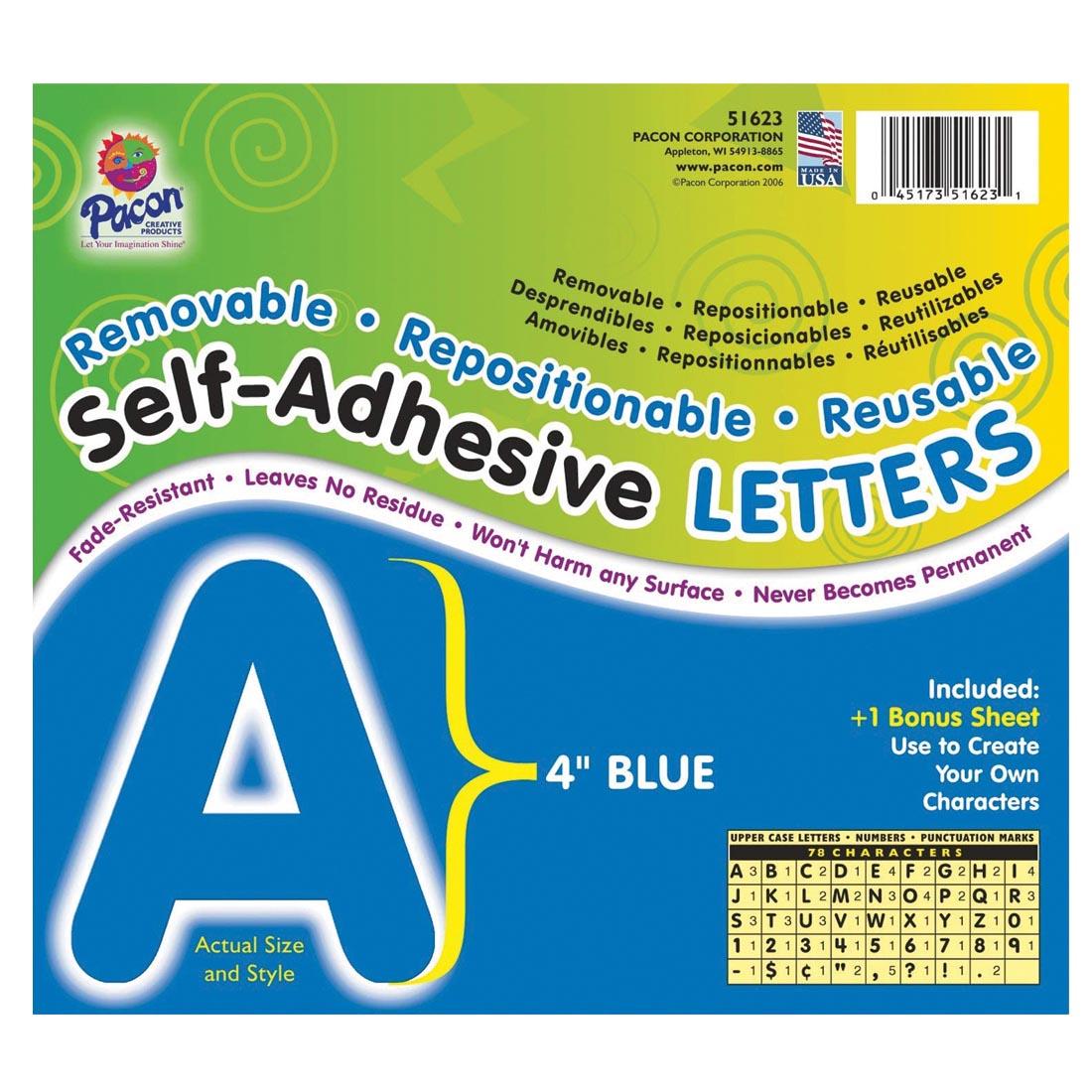 Pacon Reusable Self-Adhesive Vinyl Letters & Numbers Puffy Font 4" Blue