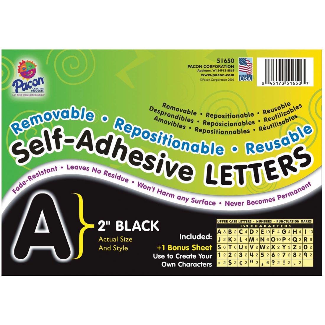 Pacon Reusable Self-Adhesive Vinyl Letters & Numbers Puffy Font 2" Black