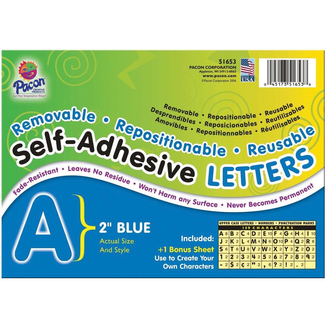 Pacon Reusable Self-Adhesive Vinyl Letters & Numbers Puffy Font 2" Blue