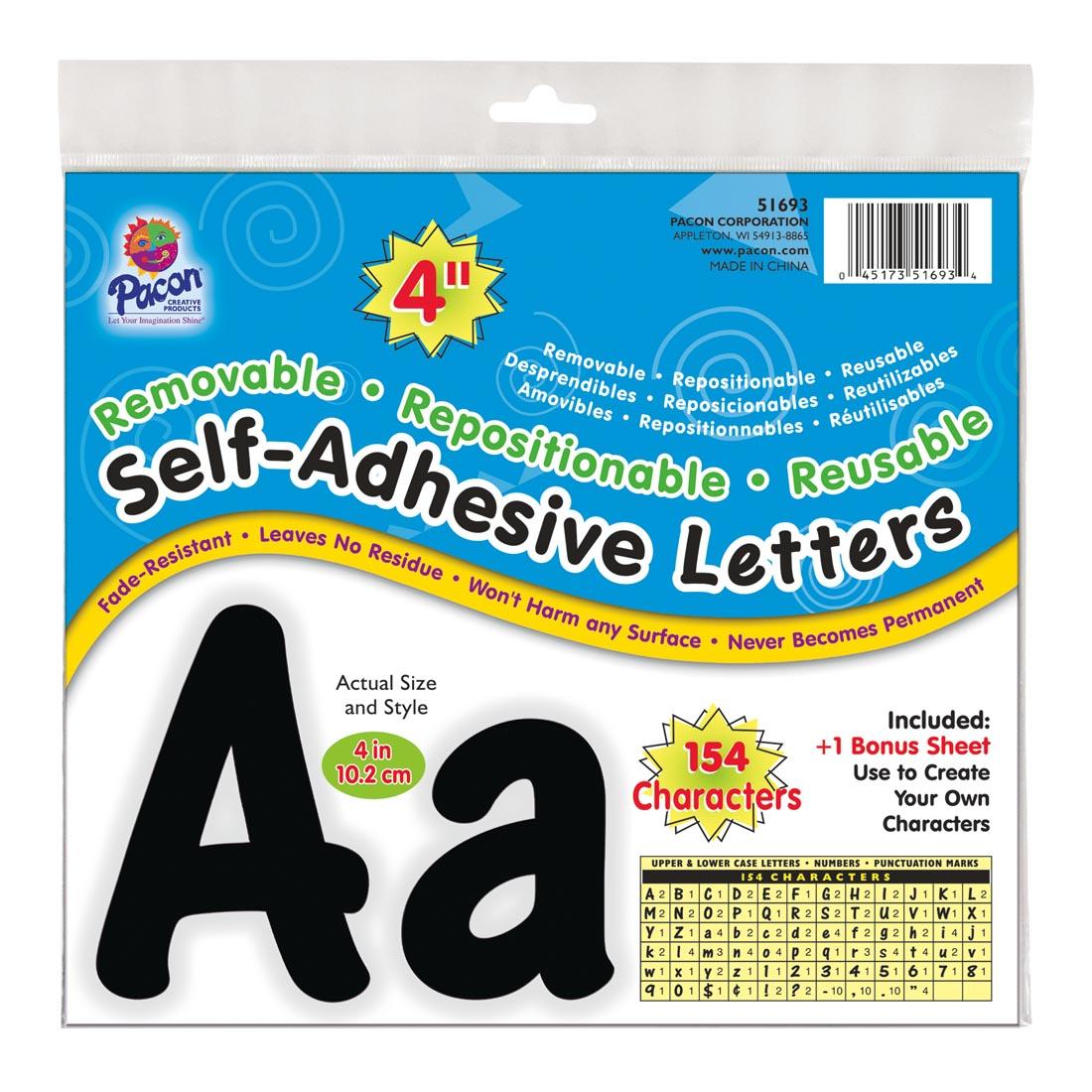 Pacon Reusable Self-Adhesive Vinyl Letters & Numbers Cheery Font 4"Black