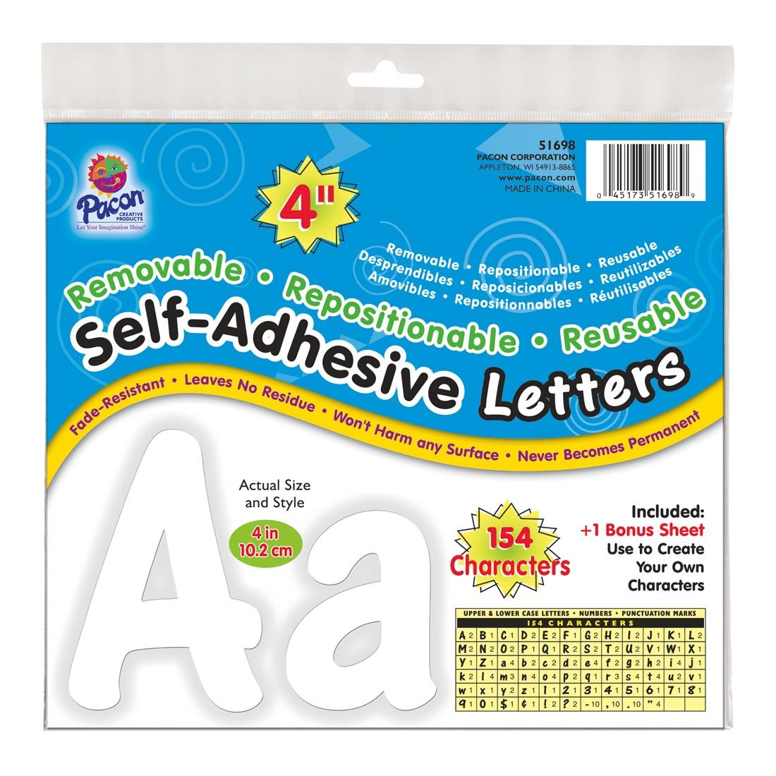 Cheery Font Black 2PK Pacon 4-inch Reusable Self-Adhesive Letters & Numbers 