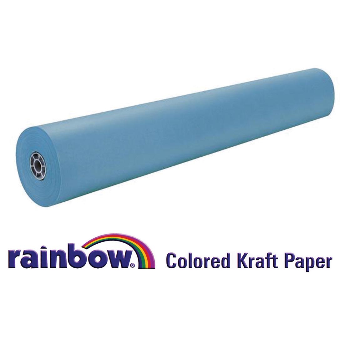 Roll of Bright Blue Paper with text Rainbow Colored Kraft Paper