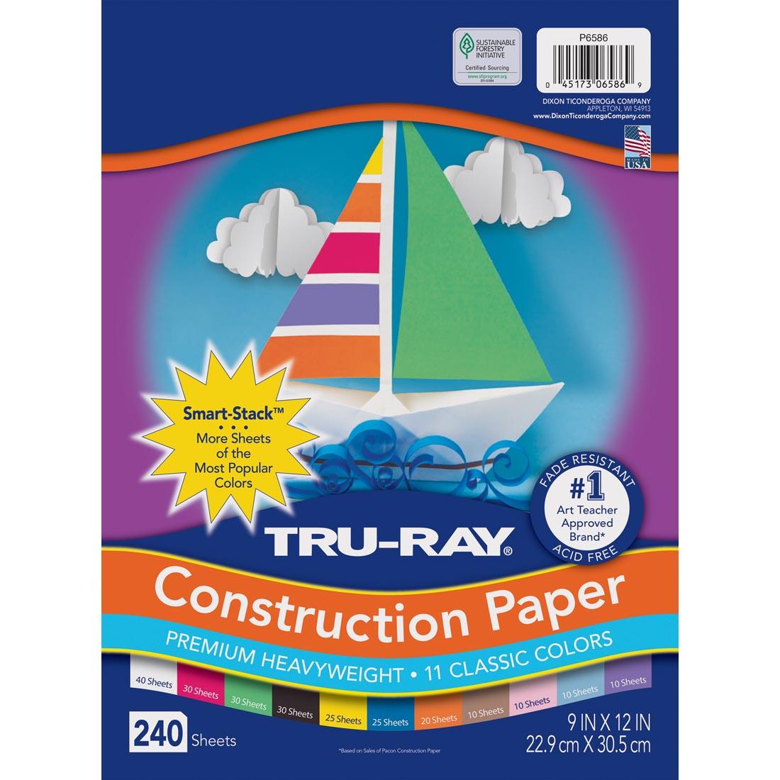 Pacon Tru-Ray Smart Stack Construction Paper Assorted Colors 9inx12in 240 Sheets