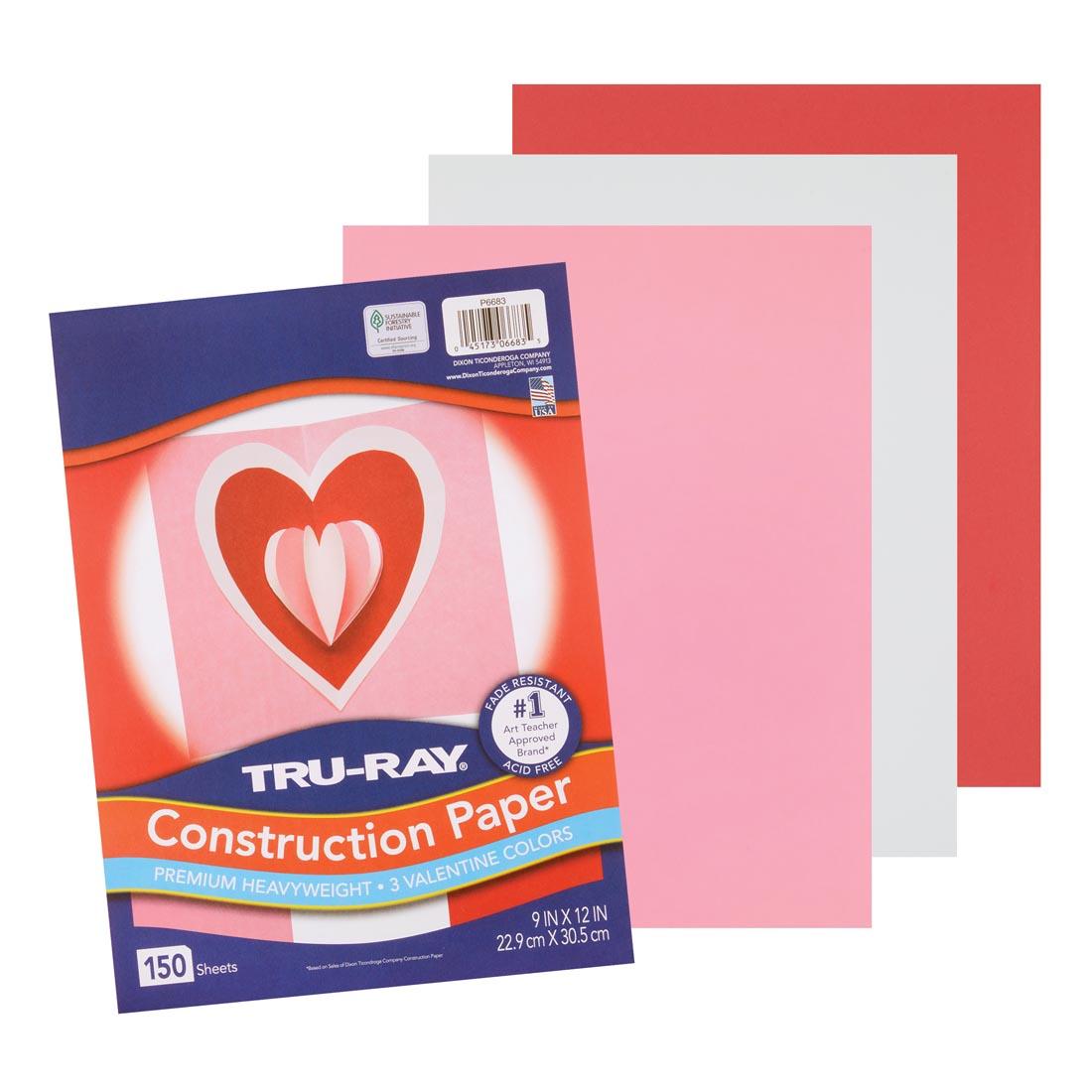 Tru-Ray Construction Paper 9x12" Valentine Assortment, showing red, pink and white sheets
