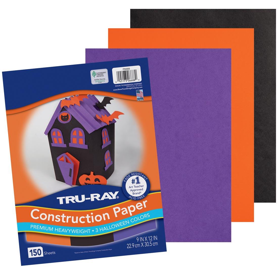Tru-Ray Construction Paper 9x12" Halloween Assortment, showing black, orange and violet sheets