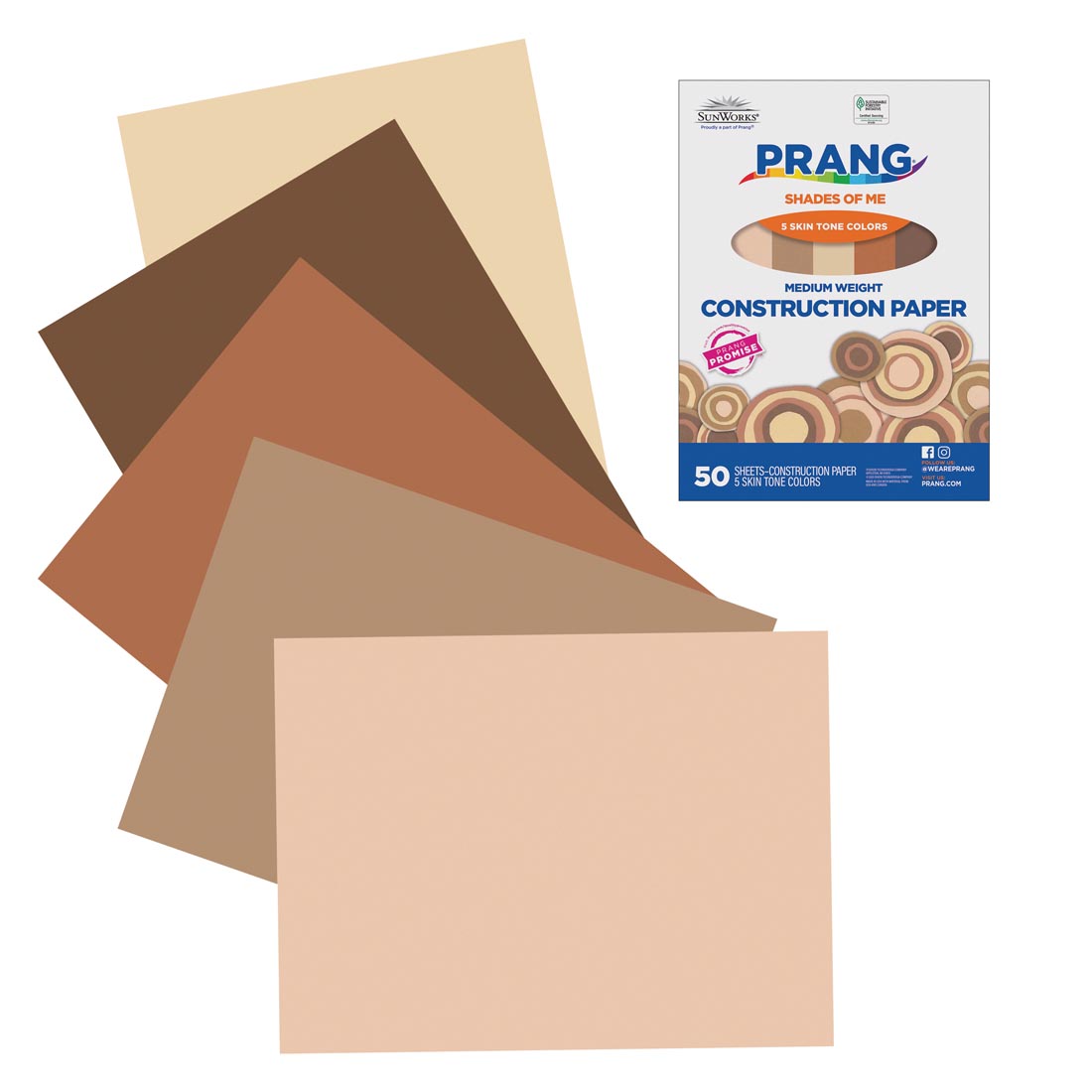 SunWorks Multicultural Construction Paper package next to five color swatches