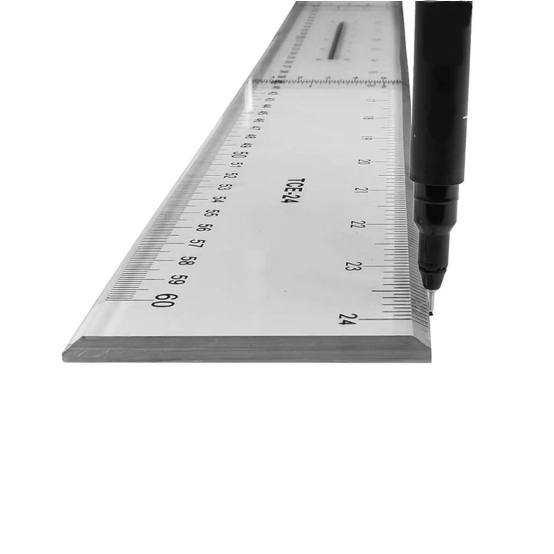 the end of a Clear Graduated Acrylic T-Square by Pacific Arc shown with an illustration pen