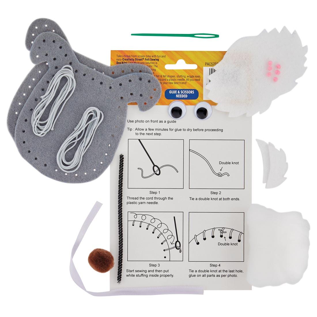 Contents and instructions for Creativity Street Felt Sewing Dog Kit: Schnauzer