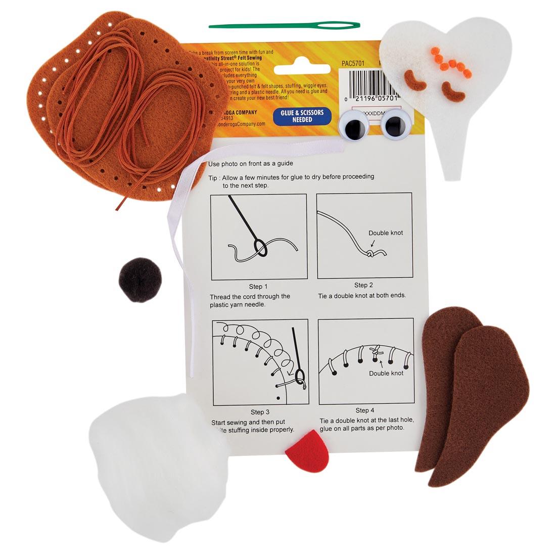 Contents and instructions for Creativity Street Felt Sewing Dog Kit: Beagle