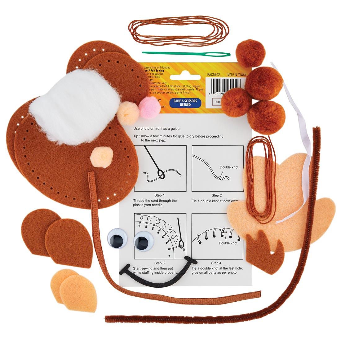 Contents and instructions for Creativity Street Felt Sewing Animal Kit: Monkey