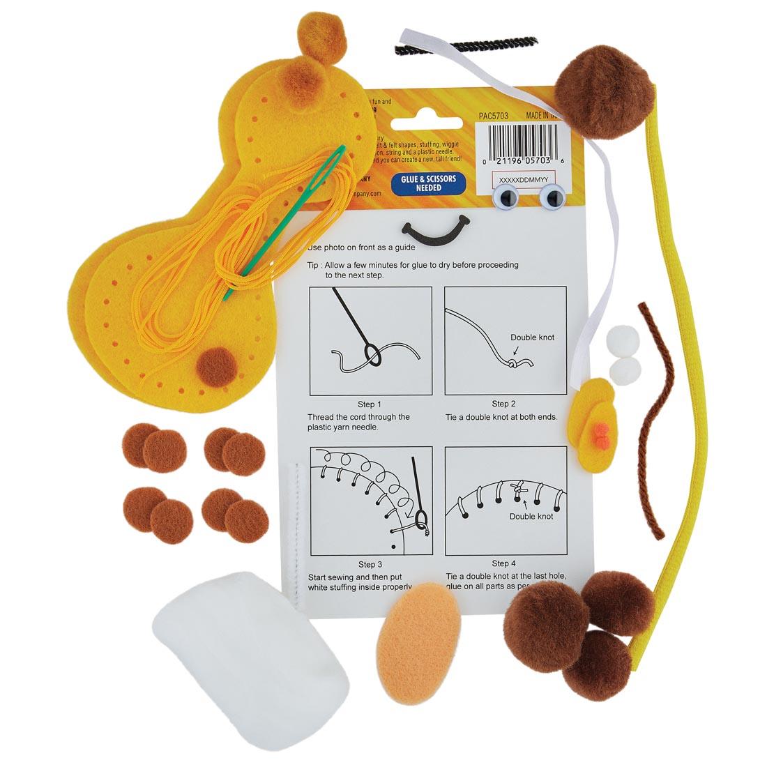 Contents and instructions for Creativity Street Felt Sewing Animal Kit: Giraffe