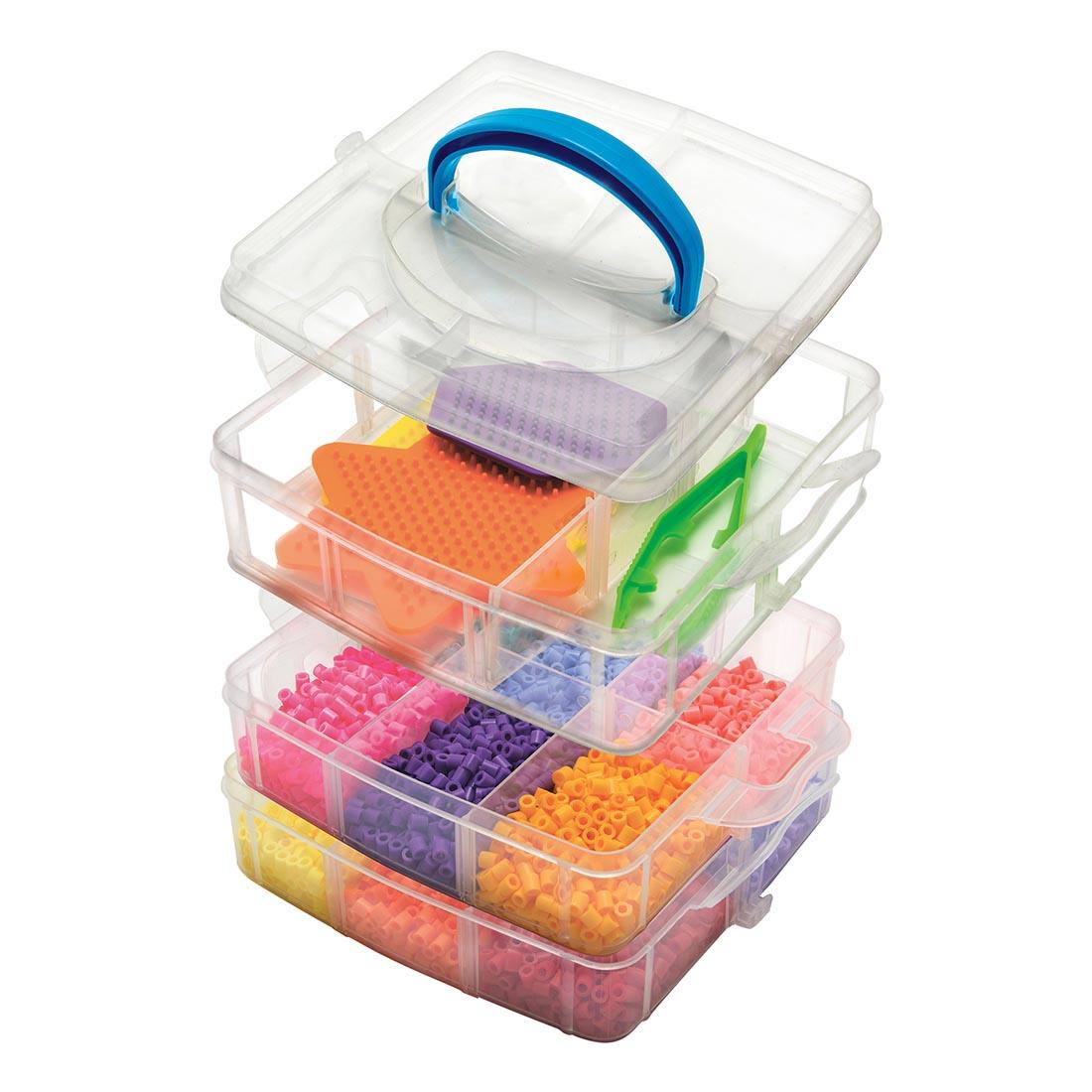 Perler Beads Stackable Storage Trays shown with suggested contents