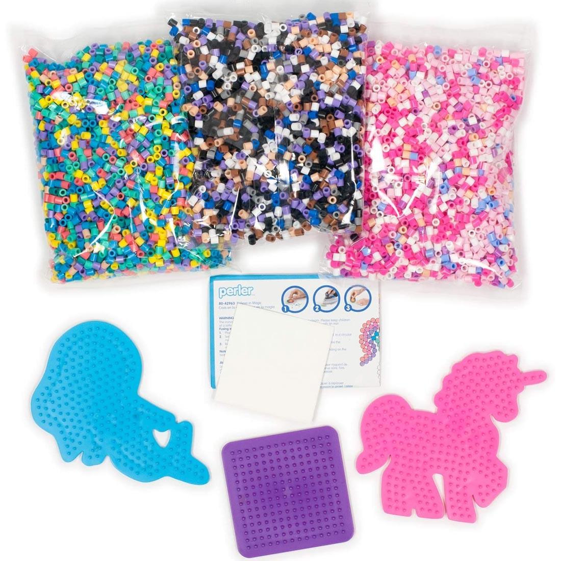 Contents of the Perler Beads Believe In Magic Activity Bucket