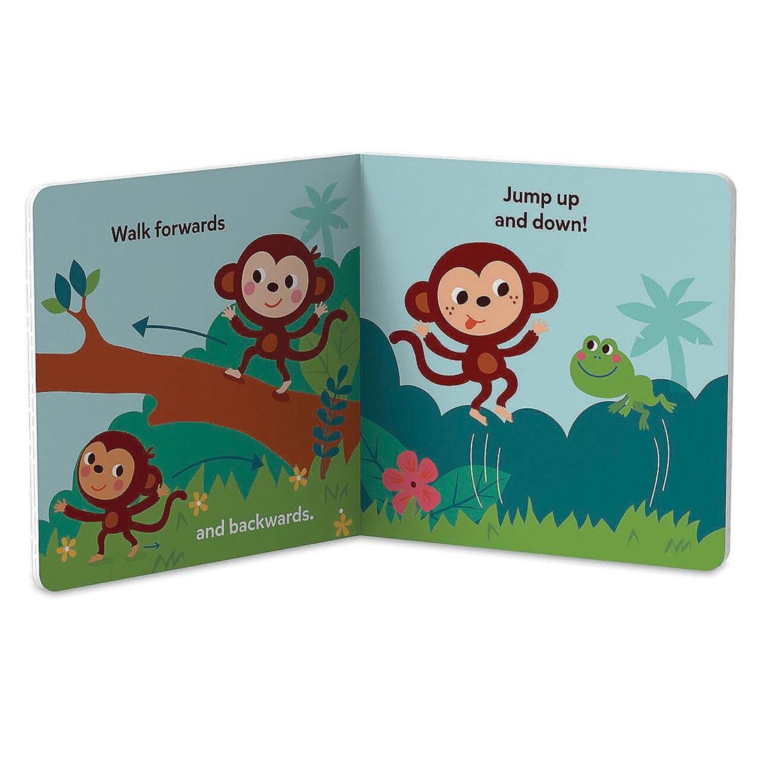 Inside pages from the Wiggle, Giggle, Monkey Around Board Book by Peaceable Kingdom