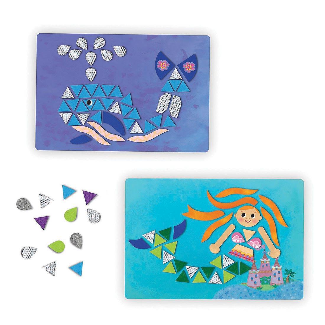 creations made with the Mermaid Island Sparkle Mosaics by Peaceable Kingdom