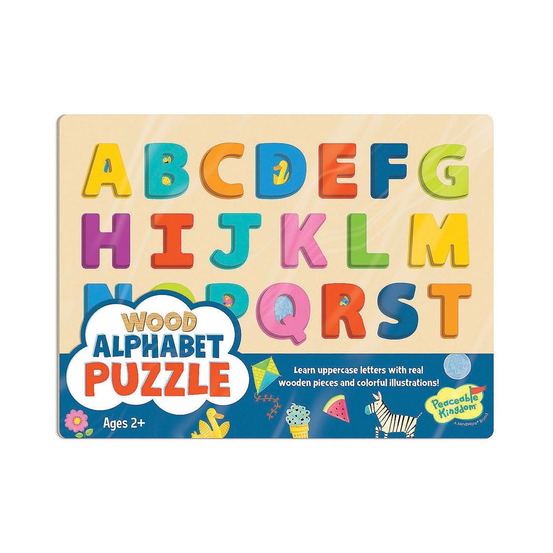 Wood Alphabet Tray Puzzle By Peaceable Kingdom in package