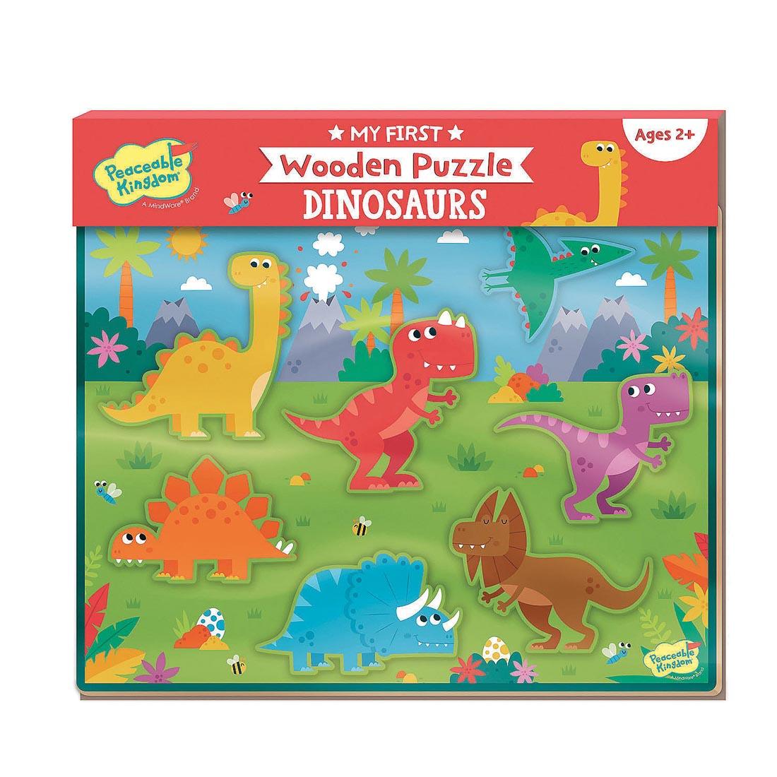 My First Wooden Puzzle: Dinosaurs By Peaceable Kingdom in package