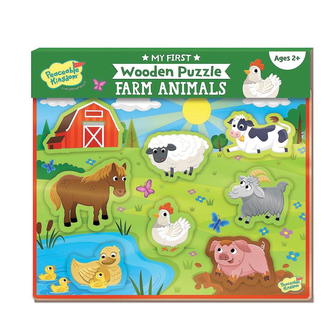 My First Wooden Puzzle: Farm Animals By Peaceable Kingdom in package