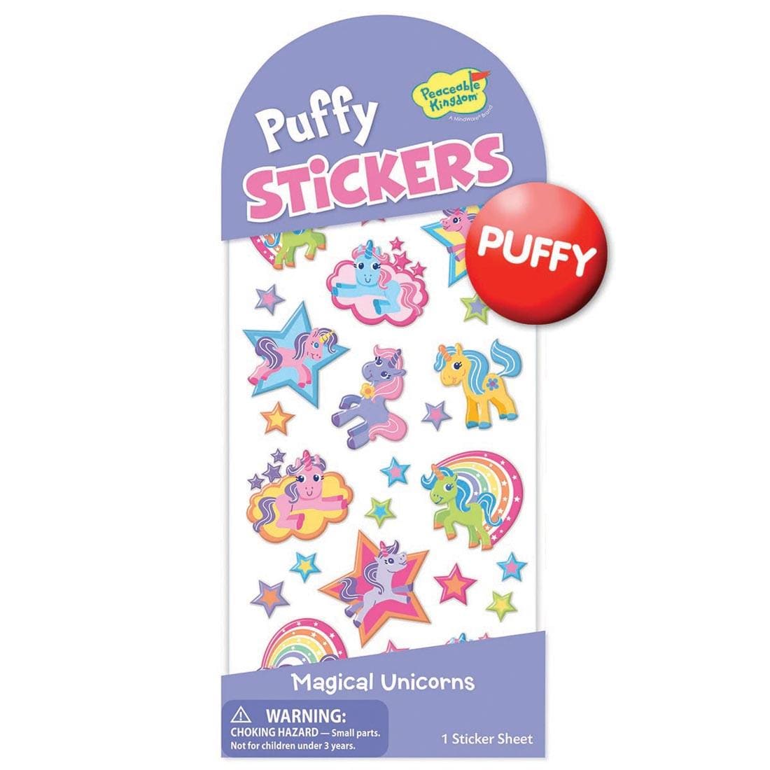Package of Magical Unicorns Puffy Stickers by Peaceable Kingdom