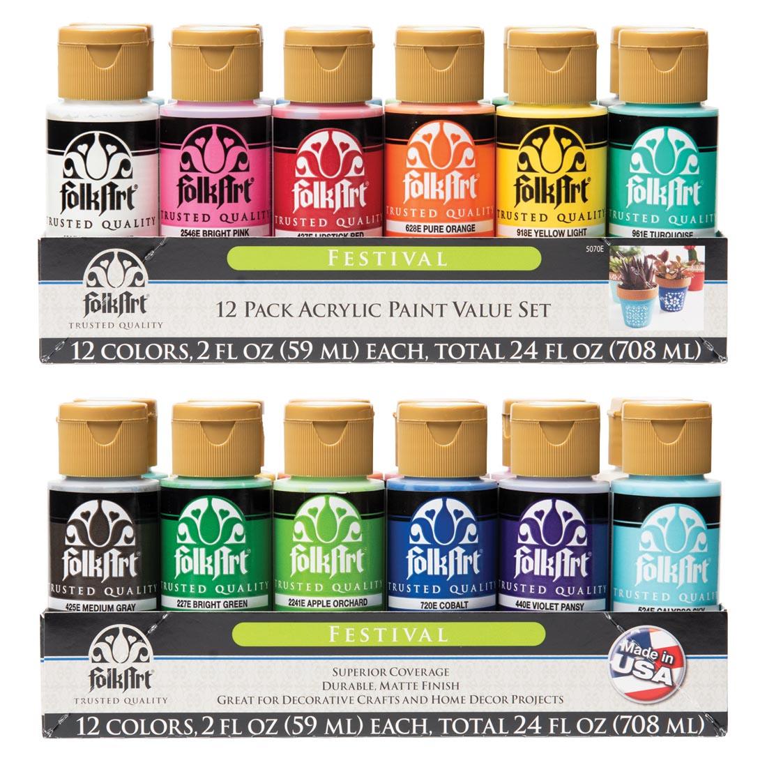 FolkArt Matte Finish Acrylic Paint Colors 12-Pkg-Festival