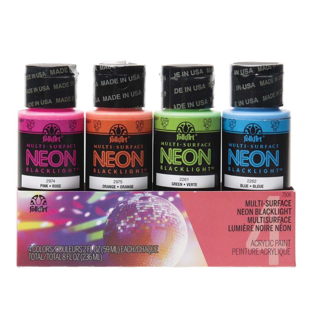 FolkArt Multi-Surface Neon Blacklight Acrylic Paint 4-Color Set