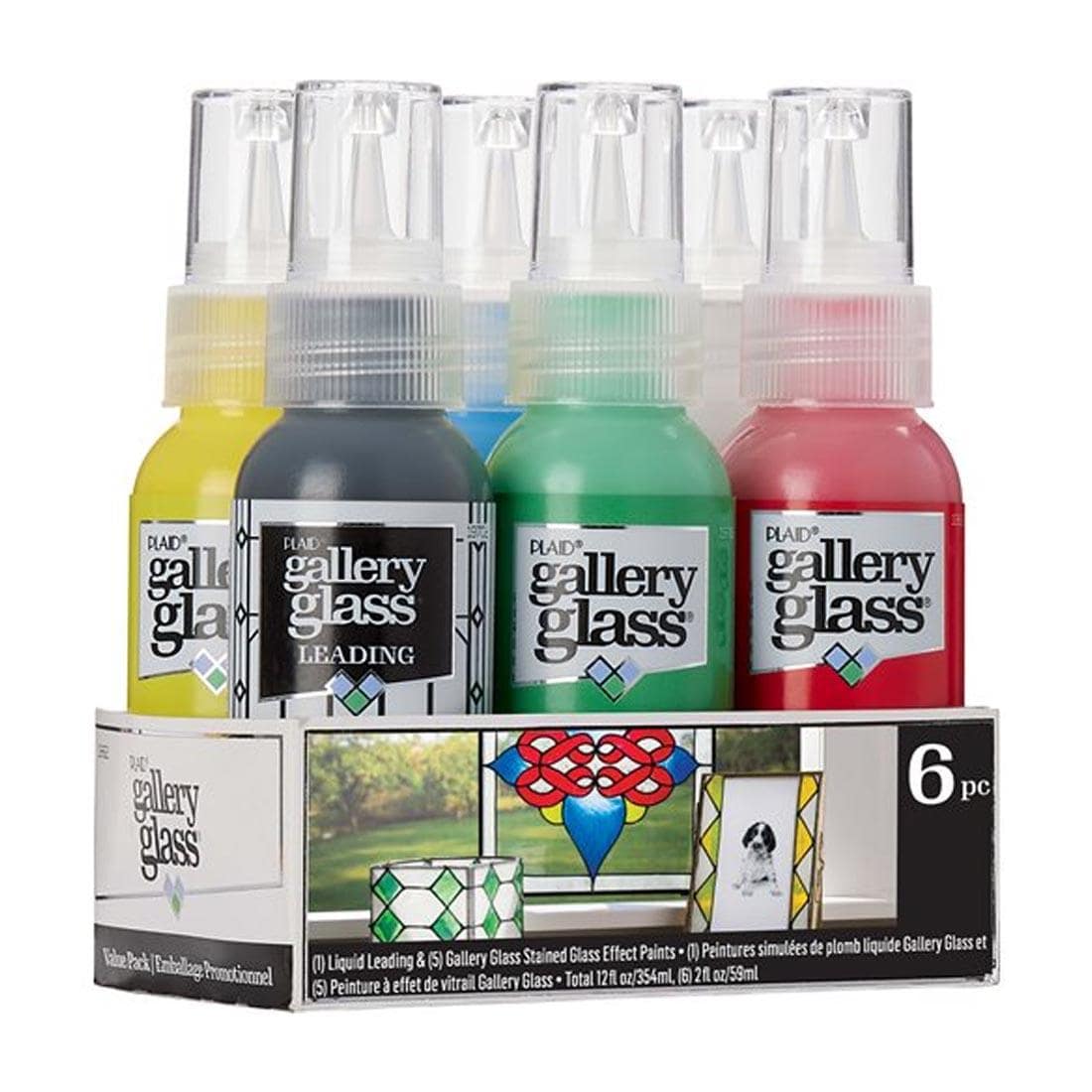 Plaid Gallery Glass Basic 6-Color Paint Set in package