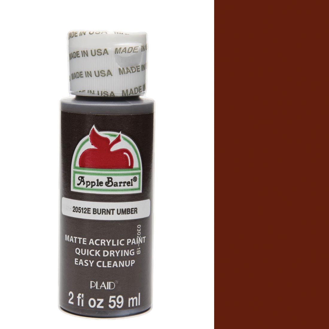 Burnt Umber Apple Barrel Acrylic Craft Paint bottle next to its color swatch